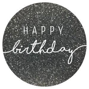 Stickers Rond 'Happy Birthday' Glitter Antraciet/Wit