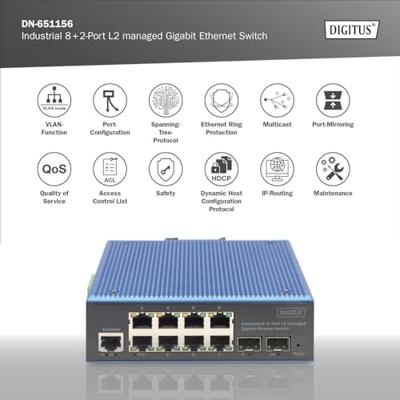 Digitus DN-651156 Industrial Ethernet Switch 8 + 2 poorten 10 / 100 / 1000 MBit/s
