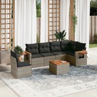 6-delige Loungeset met kussens poly rattan grijs - thumbnail
