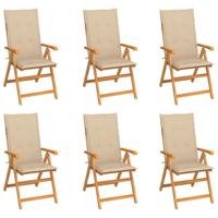 Tuinstoelen 6 st met beige kussens massief teakhout - thumbnail