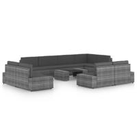 10-delige Loungeset met kussens poly rattan grijs - thumbnail