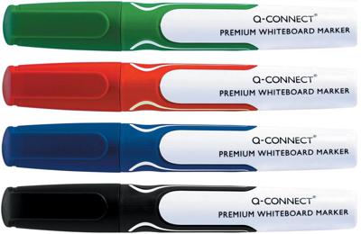 Q-CONNECT Premium whiteboard marker, ronde punt, set van 4 stuks in geassorteerde kleuren