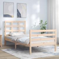 Bedframe met hoofdbord massief hout 90x200 cm - thumbnail