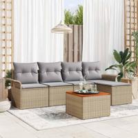 Tuinbankenset met kussen 6 pcs Beige poly rattan - thumbnail