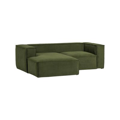 Kave Home Loungebank 'Blok' 240cm, Rib, Links, kleur Donkergroen
