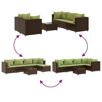 6-delige Loungeset met kussens poly rattan bruin - thumbnail