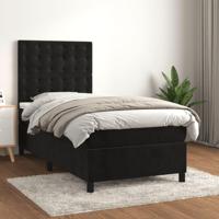 Boxspring met matras fluweel zwart 90x190 cm - thumbnail
