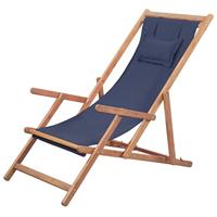 Strandstoel inklapbaar stof en houten frame blauw - thumbnail