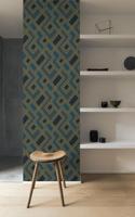 Dutch Wallcoverings Asperia - Fabric Geo - Donkerblauw/Goud - thumbnail