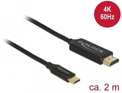 Delock 84905 USB-C-kabel USB / HDMI Aansluitkabel USB-C stekker, HDMI-A-stekker 2 m Zwart Vergulde steekcontacten, 4K UHD Delock 84905 USB-C-kabel USB / HDMI Aansluitkabel USB-C stekker, HDMI-A-stekker 2 m Zwart Vergulde steekcontacten, 4K UHD