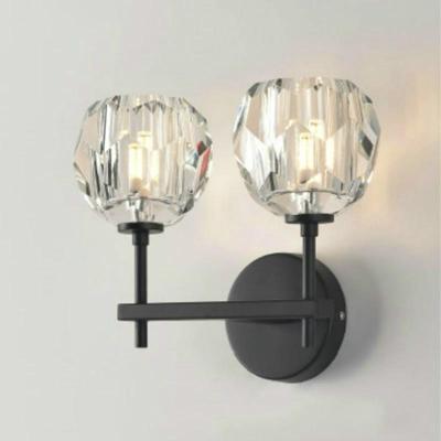 Muur lamp Villa Hotel muur lamp slaapkamer bed Crystal wand lamp krachtbron: warm licht LED5W (dubbele kop zwart)