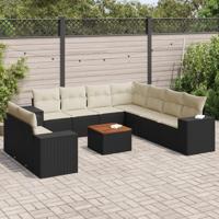 10-delige Loungeset met kussens poly rattan zwart - thumbnail