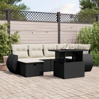 7-delige Loungeset met kussens poly rattan zwart - thumbnail
