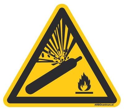 Waarschuwingsbord gasflessen - 200 mm breed