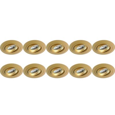 Spot Armatuur 10 Pack - Pragmi Alpin Pro - GU10 Inbouwspot - Rond - Goud - Aluminium - Kantelbaar - Ø92mm