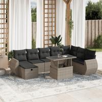 9-delige Loungeset met kussens poly rattan lichtgrijs - thumbnail