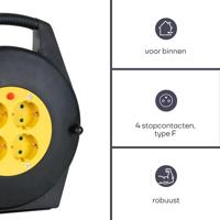 Perel kabelhaspel 3G1.5, met 4 stopcontacten, 10 m, geel en zwart - thumbnail