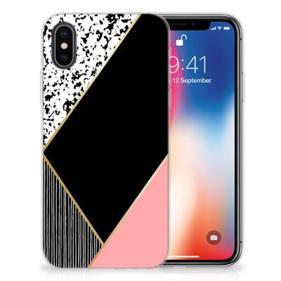 Apple iPhone X | Xs | TPU Hoesje | Zwart Roze Vormen