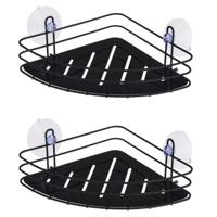 2x stuks zwarte hoek badkamer doucherek 20 cm - Douche- en badrekjes - thumbnail