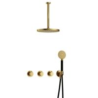 Hotbath Cobber X - CX7067 - Inbouw Regendoucheset - Geborsteld Messing PVD - 2 Stopkranen - Thermostatisch - Plafondbuis 30 cm - Hoofddouche 300 mm - Ronde Handdouche 3 Standen - met M106 - Waterbesparend - thumbnail