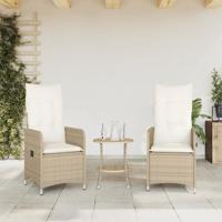 Tuinstoelen 2 st verstelbaar met kussens poly rattan beige - thumbnail