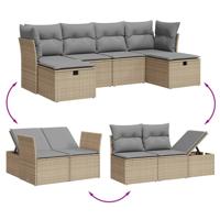 6-delige Loungeset met kussens poly rattan gemengd beige - thumbnail