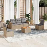 6-delige Loungeset met kussens poly rattan gemengd beige - thumbnail