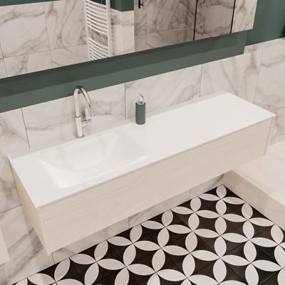 Mondiaz Lush Cloud badmeubel underlayment 150 cm 1 lade solid surface enkele spoelbak links 1 kraangat