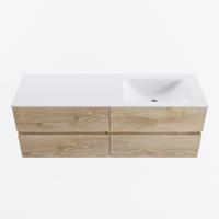 MONDIAZ VICA 140cm badmeubel onderkast Washed Oak 4 lades. Wastafel CLOUD rechts zonder kraangat, kleur Talc. - thumbnail