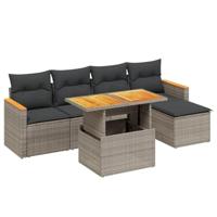 6-delige Loungeset met kussens poly rattan grijs - thumbnail
