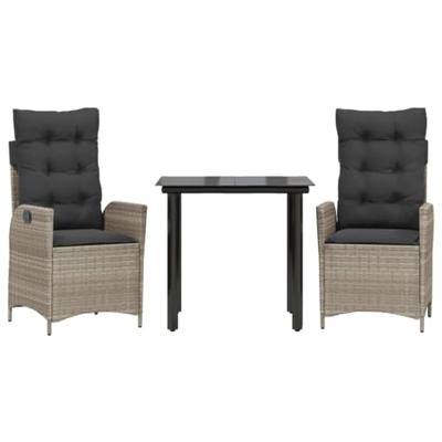 3-delige Tuinset met kussens poly rattan lichtgrijs