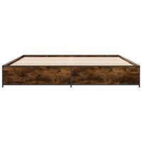 Bedframe bewerkt hout metaal gerookt eikenkleurig 200x200 cm - thumbnail