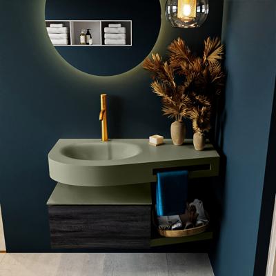 MONDIAZ RIVA 100cm badmeubel onderkast / planchet kleur Antracite met 1 lade. Wastafel DULCET links 1 kraangat kleur Army.