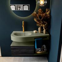 MONDIAZ RIVA 100cm badmeubel onderkast / planchet kleur Antracite met 1 lade. Wastafel DULCET links 1 kraangat kleur Army. - thumbnail