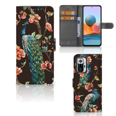 Xiaomi Redmi Note 10 Pro | Telefoonhoesje | Met pasjeshouder | Pauw met Bloemen