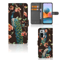 Xiaomi Redmi Note 10 Pro | Telefoonhoesje | Met pasjeshouder | Pauw met Bloemen - thumbnail