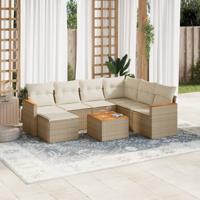 7-delige Loungeset met kussens poly rattan beige - thumbnail