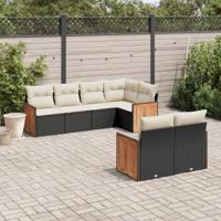 7-delige Loungeset met kussens poly rattan zwart - thumbnail