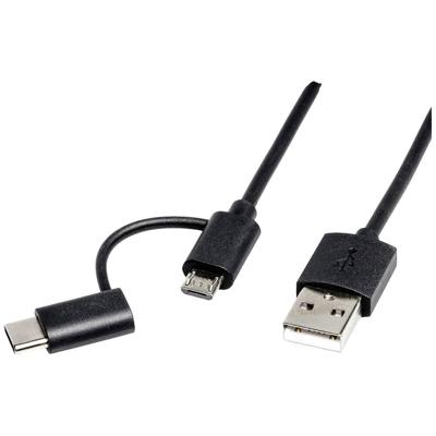 ROLINE Kabel USB Micro B + Typ C M/M to USB2.0 A M, OTG, zwart, 1 m ROLINE Kabel USB Micro B + Typ C M/M to USB2.0 A M, OTG, zwart, 1 m