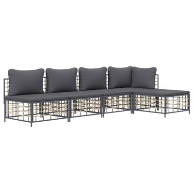 5-delige Loungeset met kussens poly rattan antracietkleurig
