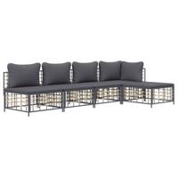 5-delige Loungeset met kussens poly rattan antracietkleurig - thumbnail