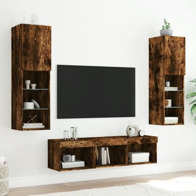 5-delige tv-wandmeubelset met LED bewerkt hout gerookt eiken