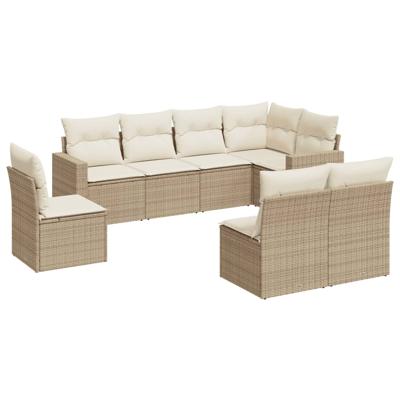 9-delige Loungeset met kussens poly rattan beige