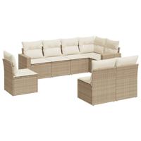9-delige Loungeset met kussens poly rattan beige - thumbnail