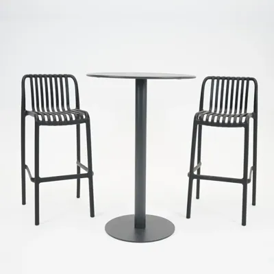 Vita Santo bartafel Ø70 met 2 Porto barstoelen zwart