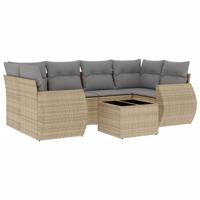 7-delige Loungeset met kussens poly rattan beige - thumbnail