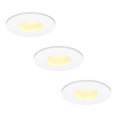 Set van 3 Barcelona - LED platte inbouwspots met lage inbouwdiepte 60mm - 6 Watt 570 Lumen - 2700K Warm wit - GU10 LED Module - Dimbaar - Rond - IP44 voor badkamer, buiten en binnen - Wit