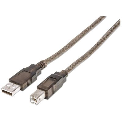 Manhattan 510424 USB-kabel USB 2.0 USB-A stekker, USB-B stekker 11.00 m Transparant