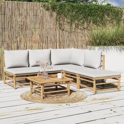 6-delige Loungeset met kussens bamboe lichtgrijs