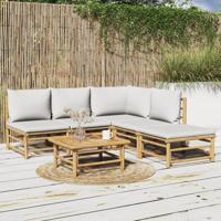 6-delige Loungeset met kussens bamboe lichtgrijs - thumbnail